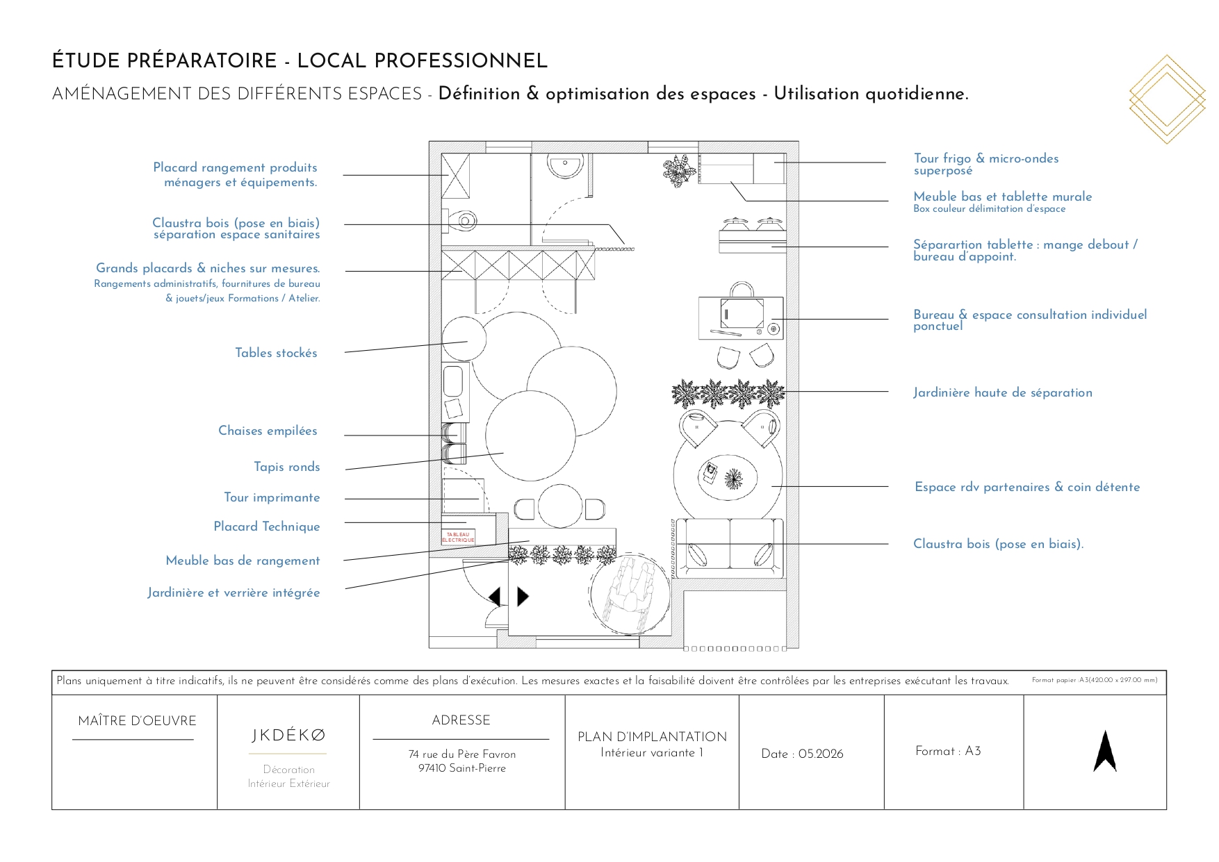 Plan d’agencement du local professionnel L’ATELIER à Saint-Pierre